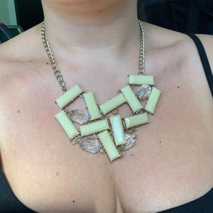 Abstract Off-White and Crystal Bead Necklace